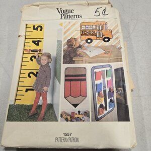 Vogue 1557 Kids Room Sewing Pattern, Growth Chart, Organizer, Vintage 70s